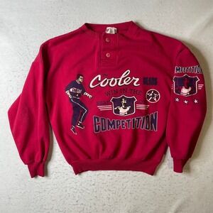 Freelance Sportswear Henley Sweatshirt Mens Large Red Vintage Cooler Graphic